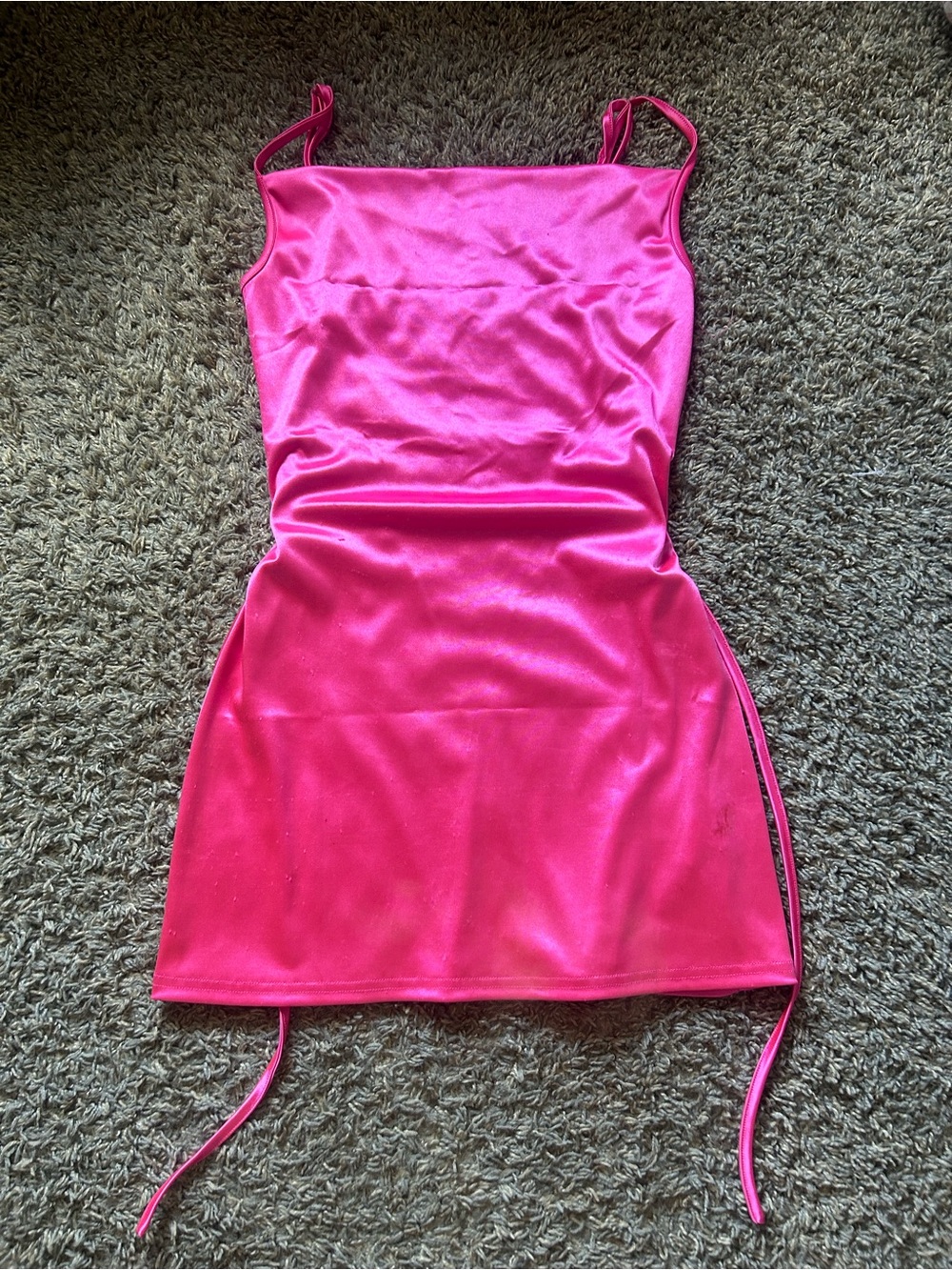 Hot Pink Satin Slip Dress with Side Tie